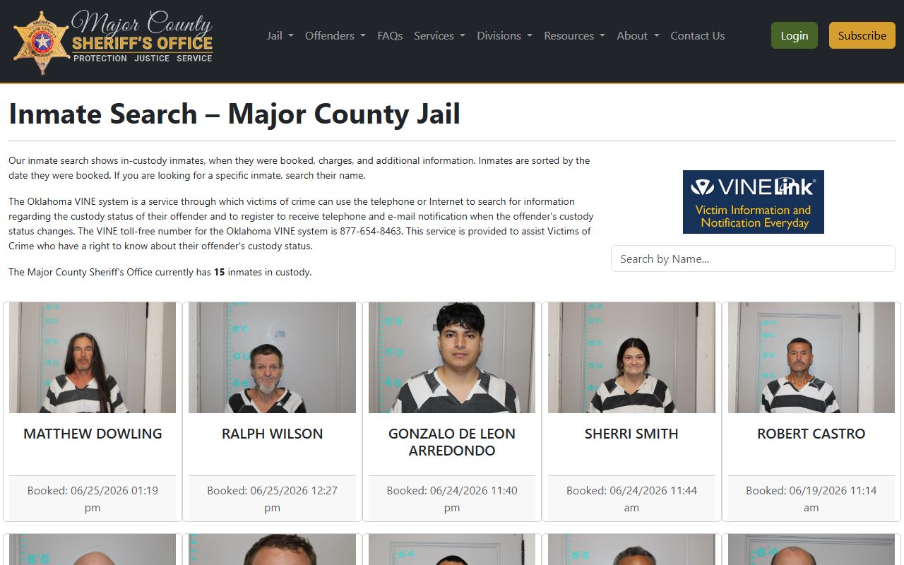 Major County inmate population roster search interface
